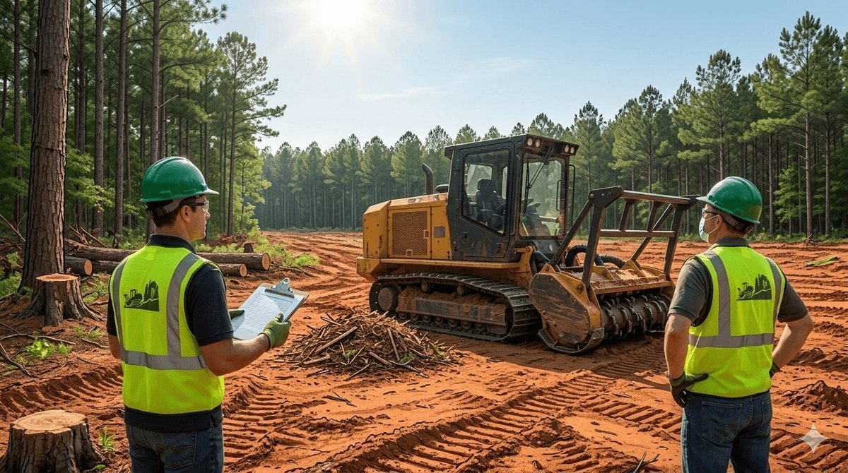 Land clearing crew and equipment on a Bulloch County job site